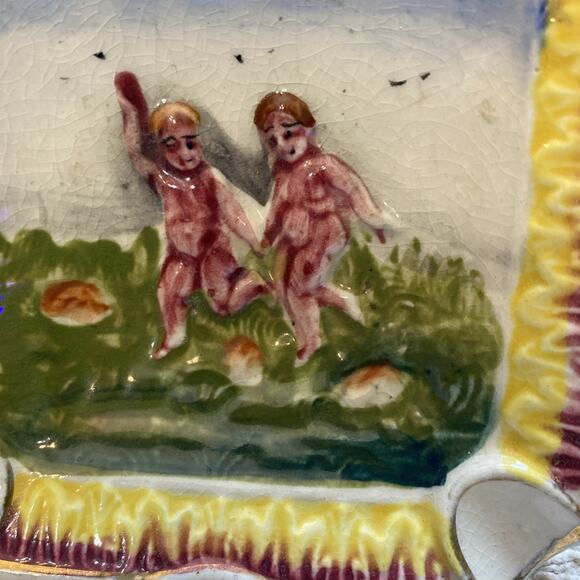 Porcelain Ashtray Two Children Playing In A field Davein Japan Vintage Trinket - Picture 3 of 8